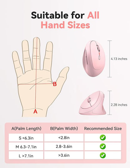 TECKNET Ergonomic Mouse, Bluetooth Wireless Vertical Mouse, Rechargeable Battery, Quiet Clicks, 4800 DPI Adjustable, BT5.0/3.0 & 2.4G Connect, Easy to use, Wide Compatibility - Pink | Mice - TrueDesk