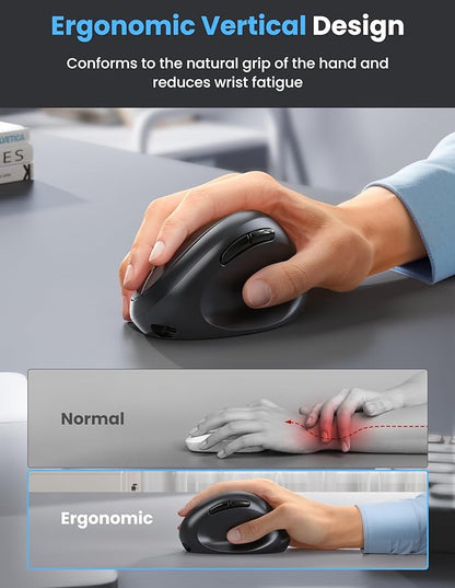 TECKNET Ergonomic Mouse, Bluetooth Wireless Vertical Mouse, Rechargeable Battery, Quiet Clicks, 4800 DPI Adjustable, BT5.0/3.0 & 2.4G Connect, Easy to use, Wide Compatibility - Black | Mice - TrueDesk
