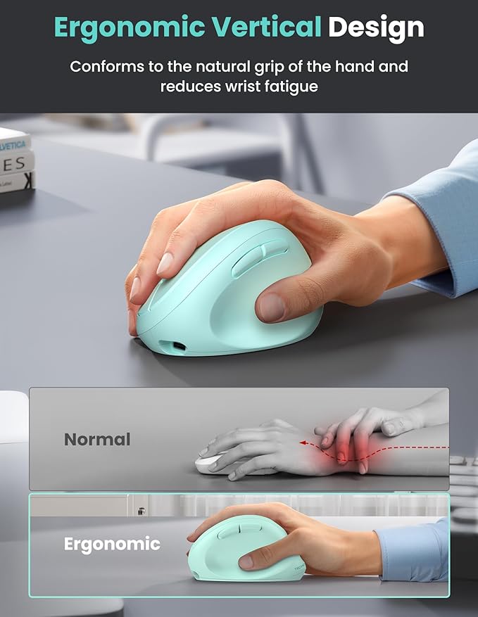 TECKNET Ergonomic Mouse, Bluetooth Wireless Vertical Mouse, Rechargeable Battery, Quiet Clicks, 4800 DPI Adjustable, BT5.0/3.0 & 2.4G Connect, Easy to use, Wide Compatibility | Mice - TrueDesk