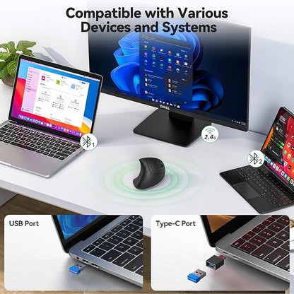 TECKNET Ergonomic Mouse, Jiggler Bluetooth Wireless Vertical Mouse, 4800 DPI Silent Mouse with 6 Adjustable DPI Levels, 2.4GHz (USB A & C) Mouse, 6 Buttons Computer Mice - Wide Compatibility | Mice - TrueDesk