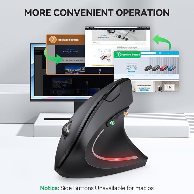 TECKNET Ergonomic Mouse, Jiggler Bluetooth Wireless Vertical Mouse, 4800 DPI Silent Mouse with 6 Adjustable DPI Levels, 2.4GHz (USB A & C) Mouse, 6 Buttons Computer Mice - Wide Compatibility | Mice - TrueDesk