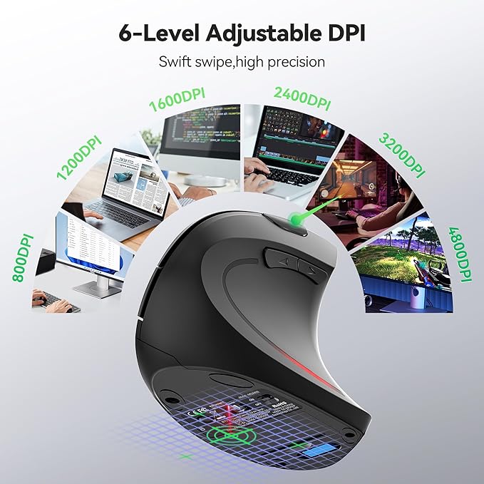 TECKNET Ergonomic Mouse, Jiggler Bluetooth Wireless Vertical Mouse, 4800 DPI Silent Mouse with 6 Adjustable DPI Levels, 2.4GHz (USB A & C) Mouse, 6 Buttons Computer Mice - Wide Compatibility | Mice - TrueDesk