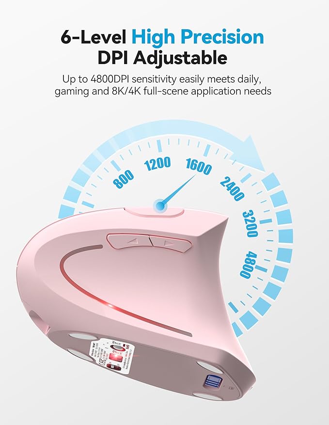 TECKNET Ergonomic Mouse, Rechargeable 2.4G+Bluetooth Vertical Mice 6 DPI Adjustable, Wireless Optical Carpal Tunnel Mouse Right Hand, Multi Device for Laptop, PC, Computer, MacBook, iPad - Pink | Mice - TrueDesk