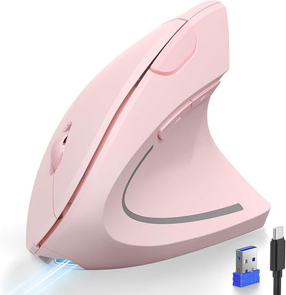 TECKNET Ergonomic Mouse, Rechargeable 2.4G+Bluetooth Vertical Mice 6 DPI Adjustable, Wireless Optical Carpal Tunnel Mouse Right Hand, Multi Device for Laptop, PC, Computer, MacBook, iPad - Pink | Mice - TrueDesk
