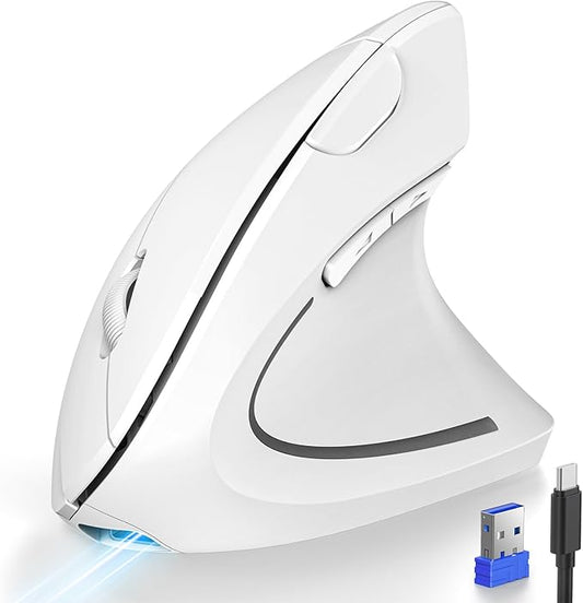 TECKNET Ergonomic Mouse, Rechargeable 2.4G+Bluetooth Vertical Mice 6 DPI Adjustable, Wireless Optical Carpal Tunnel Mouse Right Hand, Multi Device for Laptop, PC, Computer, MacBook, iPad - White | Mice - TrueDesk