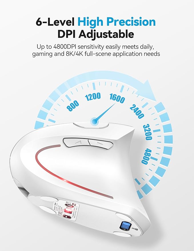 TECKNET Ergonomic Mouse, Rechargeable 2.4G+Bluetooth Vertical Mice 6 DPI Adjustable, Wireless Optical Carpal Tunnel Mouse Right Hand, Multi Device for Laptop, PC, Computer, MacBook, iPad - White | Mice - TrueDesk