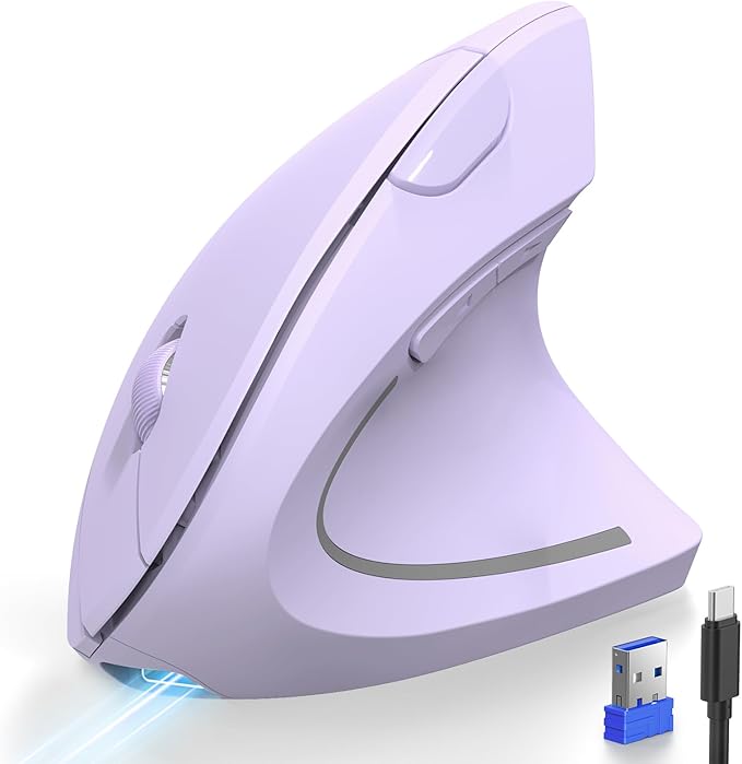 TECKNET Ergonomic Mouse, Rechargeable 2.4G+Bluetooth Vertical Mice 6 DPI Adjustable, Wireless Optical Carpal Tunnel Mouse Right Hand, Multi Device for Laptop, PC, Computer, MacBook - Light Purple | Mice - TrueDesk