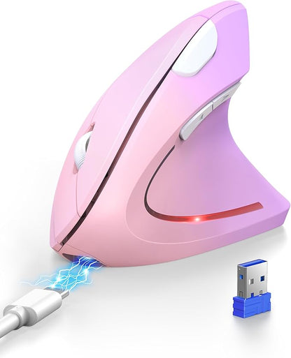 TECKNET Ergonomic Mouse Rechargeable Bluetooth - 4800 DPI Vertical Mice 6 Adjustable Levels, Wireless Optical Carpal Tunnel Mouse Right Hand, Multi Device for Laptop, PC, Computer - Pink Purple | Mice - TrueDesk