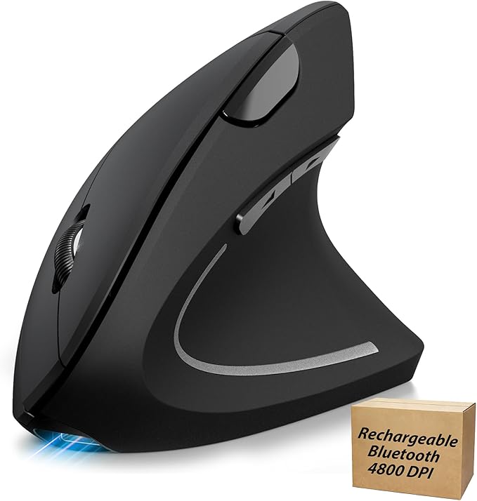 TECKNET Ergonomic Mouse Rechargeable Bluetooth - 4800 DPI Vertical Mice 6 Adjustable Levels, Wireless Optical Carpal Tunnel Mouse Right Hand, Multi Device for Laptop, PC, Computer, MacBook - Black | Mice - TrueDesk