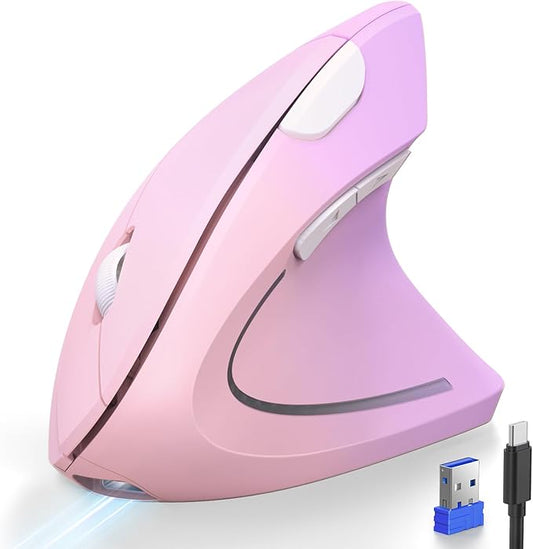 TECKNET Ergonomic Mouse Rechargeable Bluetooth - 4800 DPI Vertical Mice 6 Adjustable Levels, Wireless Optical Carpal Tunnel Mouse Right Hand, Multi Device for Laptop, PC, Computer - Pink Purple | Mice - TrueDesk