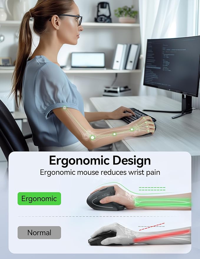 TECKNET Ergonomic Mouse, Rechargeable Vertical Ergo Mouse Wireless 800 - 4800 Levels 5 Adjustable DPI, Silent 2.4GHz Optical Carpal Tunnel Mouse for Right Hand, USB Wireless Mice for Laptop, PC | Mice - TrueDesk