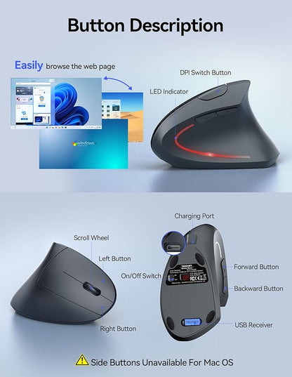 TECKNET Ergonomic Mouse, Rechargeable Vertical Ergo Mouse Wireless 800 - 4800 Levels 5 Adjustable DPI, Silent 2.4GHz Optical Carpal Tunnel Mouse for Right Hand, USB Wireless Mice for Laptop, PC | Mice - TrueDesk