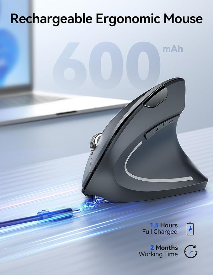 TECKNET Ergonomic Mouse, Rechargeable Vertical Ergo Mouse Wireless 800 - 4800 Levels 5 Adjustable DPI, Silent 2.4GHz Optical Carpal Tunnel Mouse for Right Hand, USB Wireless Mice for Laptop, PC | Mice - TrueDesk