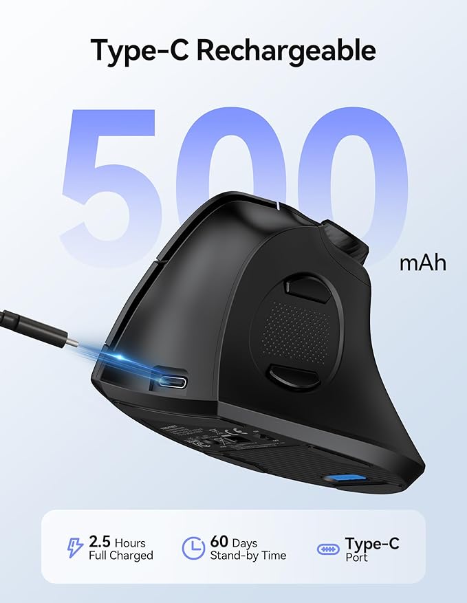 TECKNET Ergonomic Mouse, Rechargeable Wireless Bluetooth Mouse (BT 5.0/5.0+2.4G), Vertical Mouse with Volume Knob, Quiet Clicks, Cordless Mice 6 Adjustable DPI with USB A Receiver, Wide Compatibility | Mice - TrueDesk