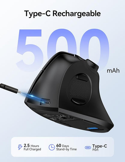 TECKNET Ergonomic Mouse, Rechargeable Wireless Bluetooth Mouse (BT 5.0/5.0+2.4G), Vertical Mouse with Volume Knob, Quiet Clicks, Cordless Mice 6 Adjustable DPI with USB A Receiver, Wide Compatibility | Mice - TrueDesk