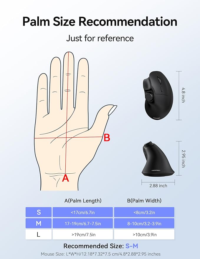 TECKNET Ergonomic Mouse, Rechargeable Wireless Bluetooth Mouse (BT 5.0/5.0+2.4G), Vertical Mouse with Volume Knob, Quiet Clicks, Cordless Mice 6 Adjustable DPI with USB A Receiver, Wide Compatibility | Mice - TrueDesk