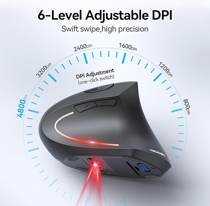 TECKNET Ergonomic Mouse, Wireless Bluetooth Vertical Mouse, 4800 DPI Optical Tracking, 6 Adjustable DPI, Quiet Clicks, 2.4GHz with USB A Receiver, 12 Months Battery, 6 Buttons, Wide Compatibility | Mice - TrueDesk