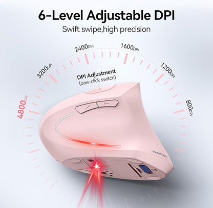 TECKNET Ergonomic Mouse, Wireless Bluetooth Vertical Mouse, 4800 DPI Optical Tracking, 6 Adjustable DPI, Quiet Clicks, 2.4GHz with USB A Receiver, 12 Months Battery, 6 Buttons, Wide Compatibility | Mice - TrueDesk