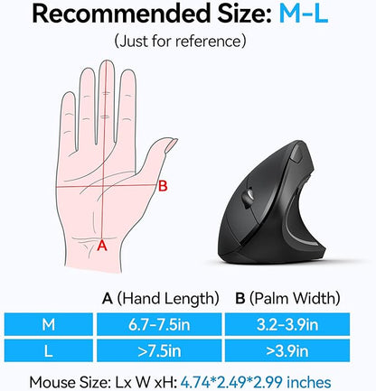 TECKNET Ergonomic Mouse, Wireless Bluetooth Vertical Mouse, 4800 DPI Optical Tracking, 6 Adjustable DPI, Quiet Clicks, 2.4GHz with USB A Receiver, 12 Months Battery, 6 Buttons, Wide Compatibility | Mice - TrueDesk