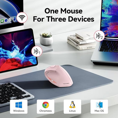 TECKNET Ergonomic Mouse, Wireless Bluetooth Vertical Mouse, 4800 DPI Optical Tracking, 6 Adjustable DPI, Quiet Clicks, 2.4GHz with USB A Receiver, 12 Months Battery, 6 Buttons, Wide Compatibility | Mice - TrueDesk