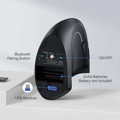 TECKNET Ergonomic Mouse, Wireless Bluetooth Vertical Mouse, 4800 DPI Optical Tracking, 6 Adjustable DPI, Quiet Clicks, 2.4GHz with USB A Receiver, 12 Months Battery, 6 Buttons, Wide Compatibility | Mice - TrueDesk