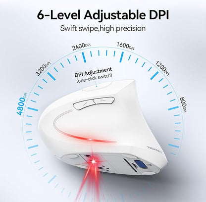TECKNET Ergonomic Mouse, Wireless Bluetooth Vertical Mouse, 4800 DPI Optical Tracking, 6 Adjustable DPI, Quiet Clicks, 2.4GHz with USB A Receiver, 12 Months Battery, 6 Buttons, Wide Compatibility | Mice - TrueDesk