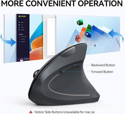 TECKNET Ergonomic Mouse, Wireless Bluetooth Vertical Mouse, 4800 DPI Optical Tracking, 6 Adjustable DPI, Quiet Clicks, 2.4GHz with USB A Receiver, 12 Months Battery, 6 Buttons, Wide Compatibility | Mice - TrueDesk
