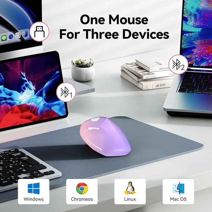 TECKNET Ergonomic Mouse, Wireless Bluetooth Vertical Mouse, 4800 DPI Optical Tracking, 6 Adjustable DPI, Quiet Clicks, 2.4GHz with USB A Receiver, 12 Months Battery, 6 Buttons, Wide Compatibility | Mice - TrueDesk
