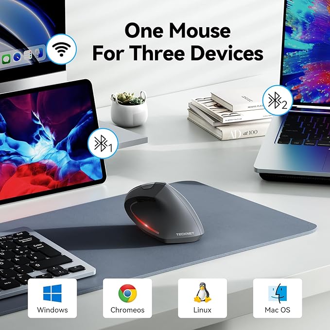 TECKNET Ergonomic Mouse, Wireless Bluetooth Vertical Mouse, 4800 DPI Optical Tracking, 6 Adjustable DPI, Quiet Clicks, 2.4GHz with USB A Receiver, 12 Months Battery, 6 Buttons, Wide Compatibility | Mice - TrueDesk