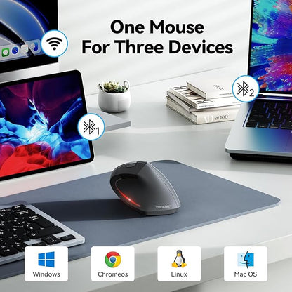TECKNET Ergonomic Mouse, Wireless Bluetooth Vertical Mouse, 4800 DPI Optical Tracking, 6 Adjustable DPI, Quiet Clicks, 2.4GHz with USB A Receiver, 12 Months Battery, 6 Buttons, Wide Compatibility | Mice - TrueDesk