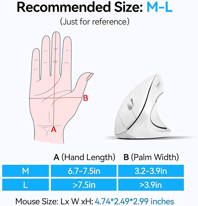 TECKNET Ergonomic Mouse, Wireless Bluetooth Vertical Mouse, 4800 DPI Optical Tracking, 6 Adjustable DPI, Quiet Clicks, 2.4GHz with USB A Receiver, 12 Months Battery, 6 Buttons, Wide Compatibility | Mice - TrueDesk