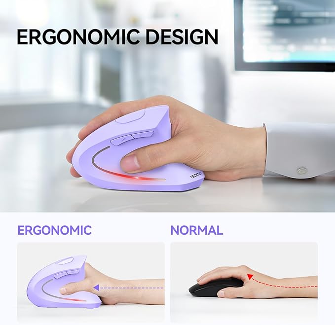 TECKNET Ergonomic Mouse, Wireless Bluetooth Vertical Mouse, 4800 DPI Optical Tracking, 6 Adjustable DPI, Quiet Clicks, 2.4GHz with USB A Receiver, 12 Months Battery, 6 Buttons, Wide Compatibility | Mice - TrueDesk