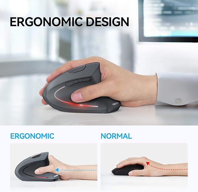 TECKNET Ergonomic Mouse, Wireless Bluetooth Vertical Mouse, 4800 DPI Optical Tracking, 6 Adjustable DPI, Quiet Clicks, 2.4GHz with USB A Receiver, 12 Months Battery, 6 Buttons, Wide Compatibility | Mice - TrueDesk