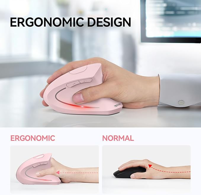 TECKNET Ergonomic Mouse, Wireless Bluetooth Vertical Mouse, 4800 DPI Optical Tracking, 6 Adjustable DPI, Quiet Clicks, 2.4GHz with USB A Receiver, 12 Months Battery, 6 Buttons, Wide Compatibility | Mice - TrueDesk