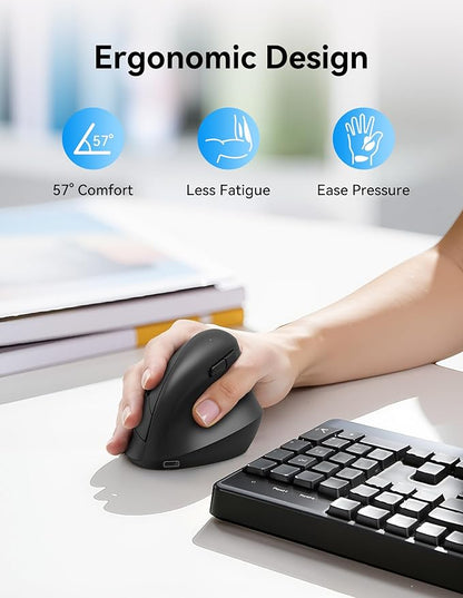 TECKNET Ergonomic Mouse, Wireless Bluetooth Vertical Mouse (BT5.3/3.0 & 2.4G) Rechargeable 4800 DPI Optical Mouse with 6 Adjustable DPI, Quiet Clicks, USB A Receiver, 6 Buttons - Wide Compatibility | Mice - TrueDesk