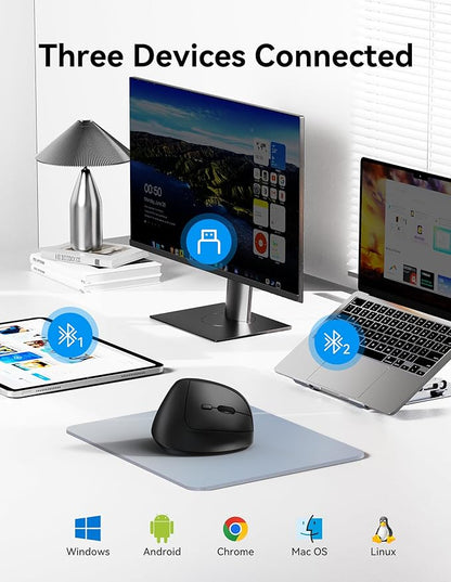TECKNET Ergonomic Mouse, Wireless Bluetooth Vertical Mouse (BT5.3/3.0 & 2.4G) Rechargeable 4800 DPI Optical Mouse with 6 Adjustable DPI, Quiet Clicks, USB A Receiver, 6 Buttons - Wide Compatibility | Mice - TrueDesk