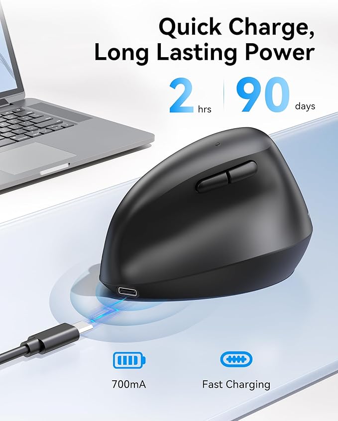 TECKNET Ergonomic Mouse, Wireless Bluetooth Vertical Mouse (BT5.3/3.0 & 2.4G) Rechargeable 4800 DPI Optical Mouse with 6 Adjustable DPI, Quiet Clicks, USB A Receiver, 6 Buttons - Wide Compatibility | Mice - TrueDesk