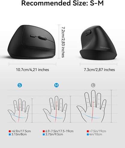 TECKNET Ergonomic Mouse, Wireless Bluetooth Vertical Mouse (BT5.3/3.0 & 2.4G) Rechargeable 4800 DPI Optical Mouse with 6 Adjustable DPI, Quiet Clicks, USB A Receiver, 6 Buttons - Wide Compatibility | Mice - TrueDesk