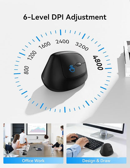 TECKNET Ergonomic Mouse, Wireless Bluetooth Vertical Mouse (BT5.3/3.0 & 2.4G) Rechargeable 4800 DPI Optical Mouse with 6 Adjustable DPI, Quiet Clicks, USB A Receiver, 6 Buttons - Wide Compatibility | Mice - TrueDesk