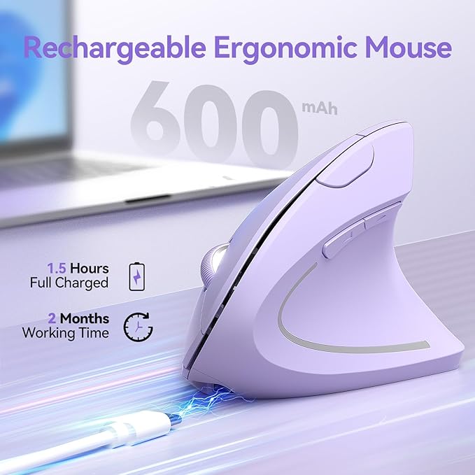 TECKNET Ergonomic Mouse Wireless, Rechargeable Mouse Silent for Carpal Tunnel Right Hand, 2.4GHz USB Vertical Mouse Wireless for Laptop, 5 Adjustable 4800 DPI, Computer, MacBook, Desktop | Mice - TrueDesk