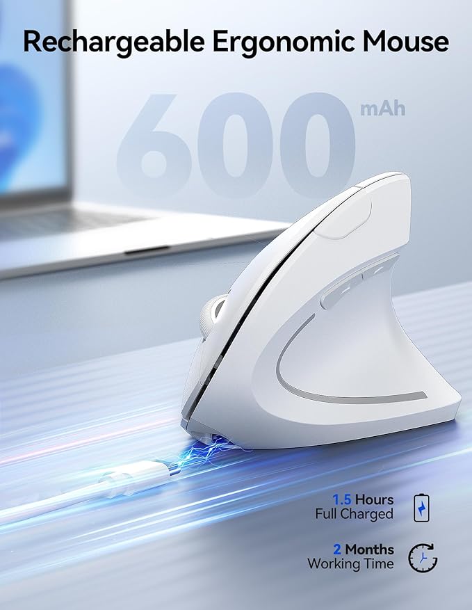 TECKNET Ergonomic Mouse Wireless, Rechargeable Mouse Silent for Carpal Tunnel Right Hand, 2.4GHz USB Vertical Mouse Wireless for Laptop, 5 Adjustable 4800 DPI, Computer, MacBook, Desktop | Mice - TrueDesk