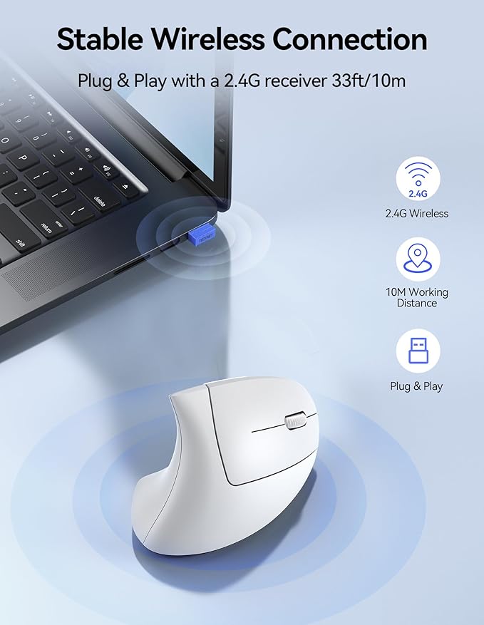 TECKNET Ergonomic Mouse Wireless, Rechargeable Mouse Silent for Carpal Tunnel Right Hand, 2.4GHz USB Vertical Mouse Wireless for Laptop, 5 Adjustable 4800 DPI, Computer, MacBook, Desktop | Mice - TrueDesk