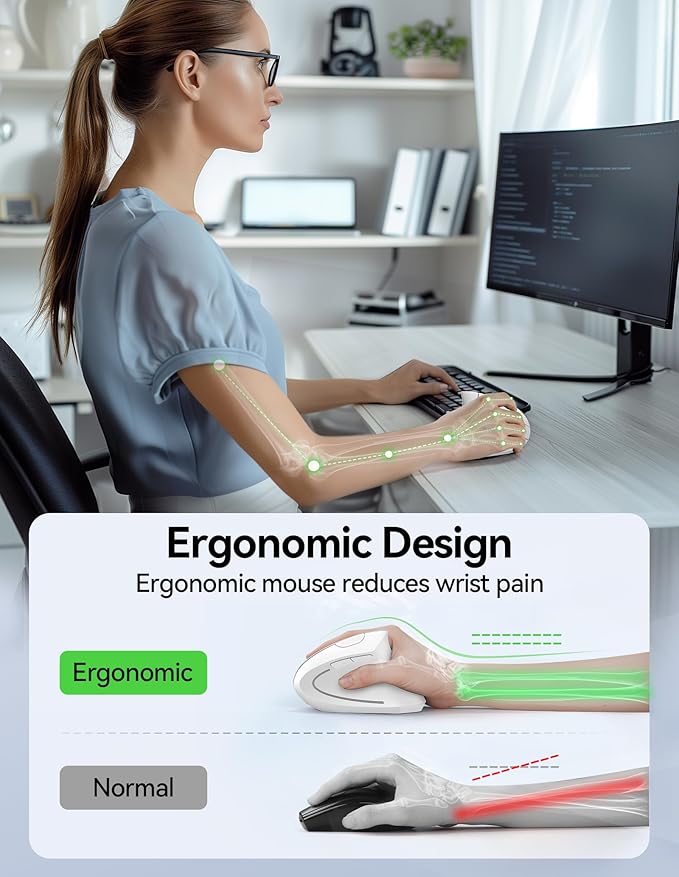 TECKNET Ergonomic Mouse Wireless, Rechargeable Mouse Silent for Carpal Tunnel Right Hand, 2.4GHz USB Vertical Mouse Wireless for Laptop, 5 Adjustable 4800 DPI, Computer, MacBook, Desktop | Mice - TrueDesk