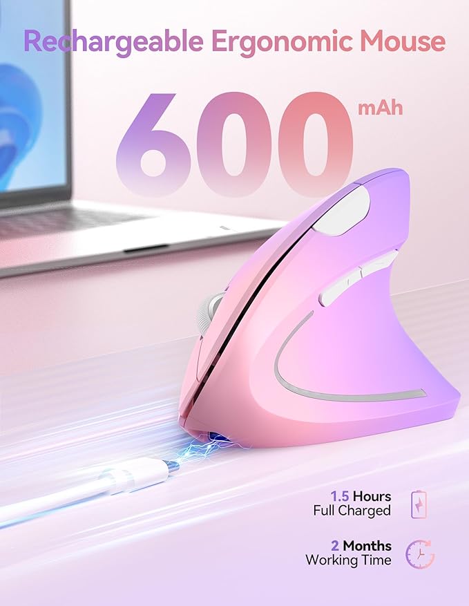TECKNET Ergonomic Mouse, Wireless Rechargeable Vertical Mouse for Carpal Tunnel Right Hand, 4800 DPI 5 Adjustable Levels 2.4GHz with USB - A Receiver, Silent Click, for Laptop, PC, MacBook, Desktop | Mice - TrueDesk