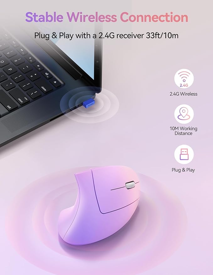 TECKNET Ergonomic Mouse, Wireless Rechargeable Vertical Mouse for Carpal Tunnel Right Hand, 4800 DPI 5 Adjustable Levels 2.4GHz with USB - A Receiver, Silent Click, for Laptop, PC, MacBook, Desktop | Mice - TrueDesk