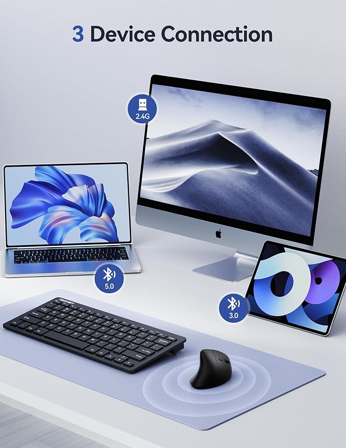TECKNET Ergonomic Mouse, Wireless Vertical Mouse, 4800 DPI, Rechargeable Bluetooth Mice for Carpal Tunnel Right Hand, 3 - Device Connectivity for Laptop, PC, MacBook, Black | Mice - TrueDesk