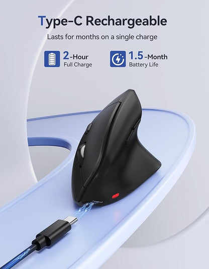 TECKNET Ergonomic Mouse, Wireless Vertical Mouse, 4800 DPI, Rechargeable Bluetooth Mice for Carpal Tunnel Right Hand, 3 - Device Connectivity for Laptop, PC, MacBook, Black | Mice - TrueDesk