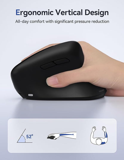 TECKNET Ergonomic Mouse, Wireless Vertical Mouse, 4800 DPI, Rechargeable Bluetooth Mice for Carpal Tunnel Right Hand, 3 - Device Connectivity for Laptop, PC, MacBook, Black | Mice - TrueDesk