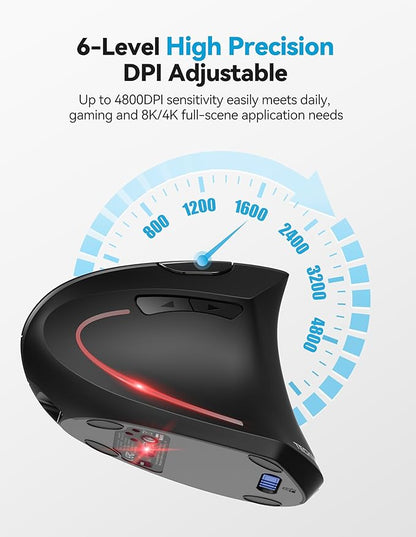 TECKNET Ergonomic Mouse with Jiggler, Bluetooth Wireless Vertical Mouse, 4800DPI Rechargeable Carpal Tunnel Mouse, Undetectable Random Movement Keeps Computers Awake for PC, Laptop, Mackbook | Mice - TrueDesk