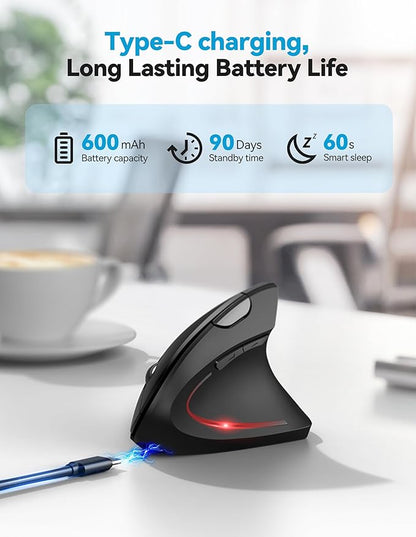 TECKNET Ergonomic Mouse with Jiggler, Bluetooth Wireless Vertical Mouse, 4800DPI Rechargeable Carpal Tunnel Mouse, Undetectable Random Movement Keeps Computers Awake for PC, Laptop, Mackbook | Mice - TrueDesk